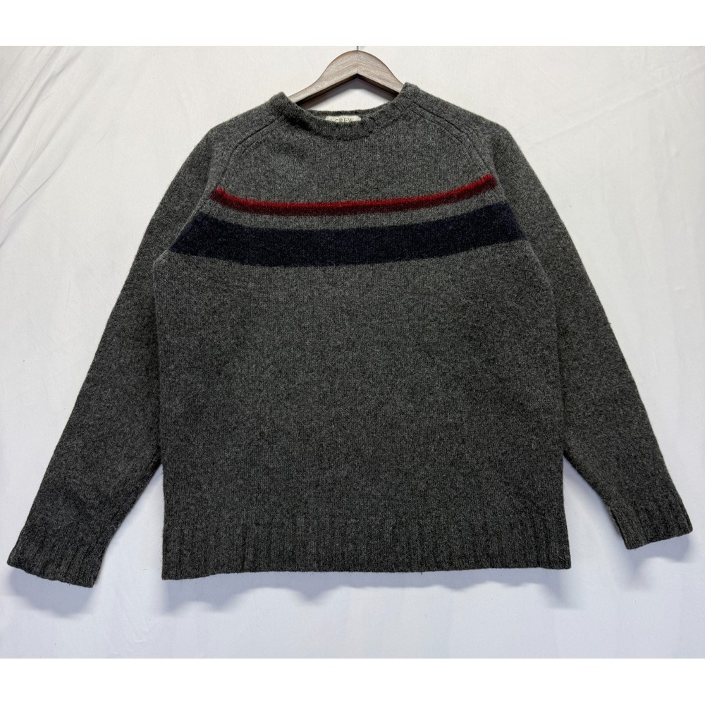 J. Crew‎ Sweater Mens XL Tall Heather Gray Striped Wool Tight Knit Ribbed Winter